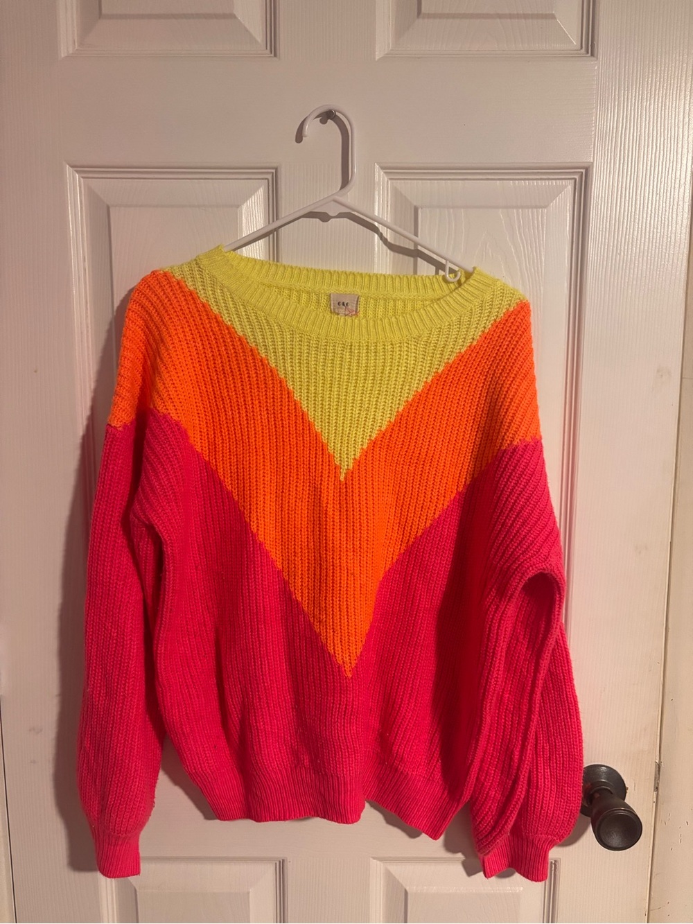 Bright Chevron Colorblock Crewneck Sweater - Neon Yellow, Orange & Pink